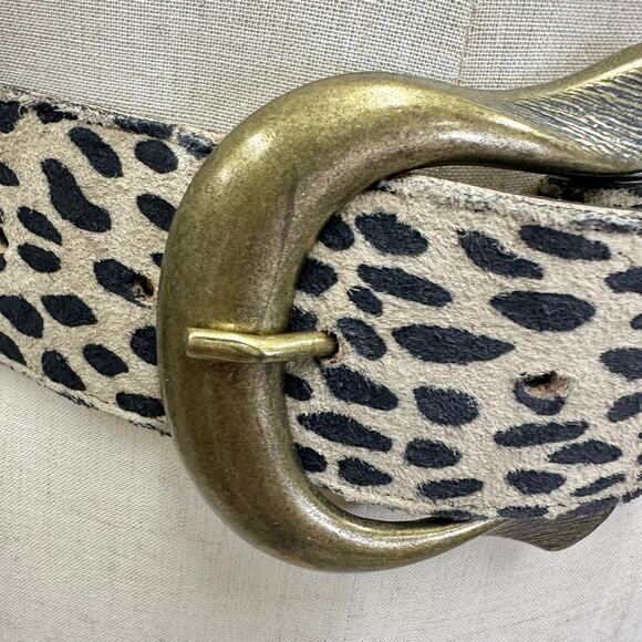 Vintage Made in USA Leopard Calf Hair Belt Brass Elephant Zebra Y2k Safari Small - Picture 7 of 16
